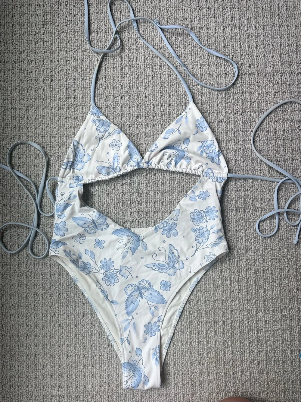 Frankies Bikinis Sydney Sweeney Blue Floral/butterfly One piece